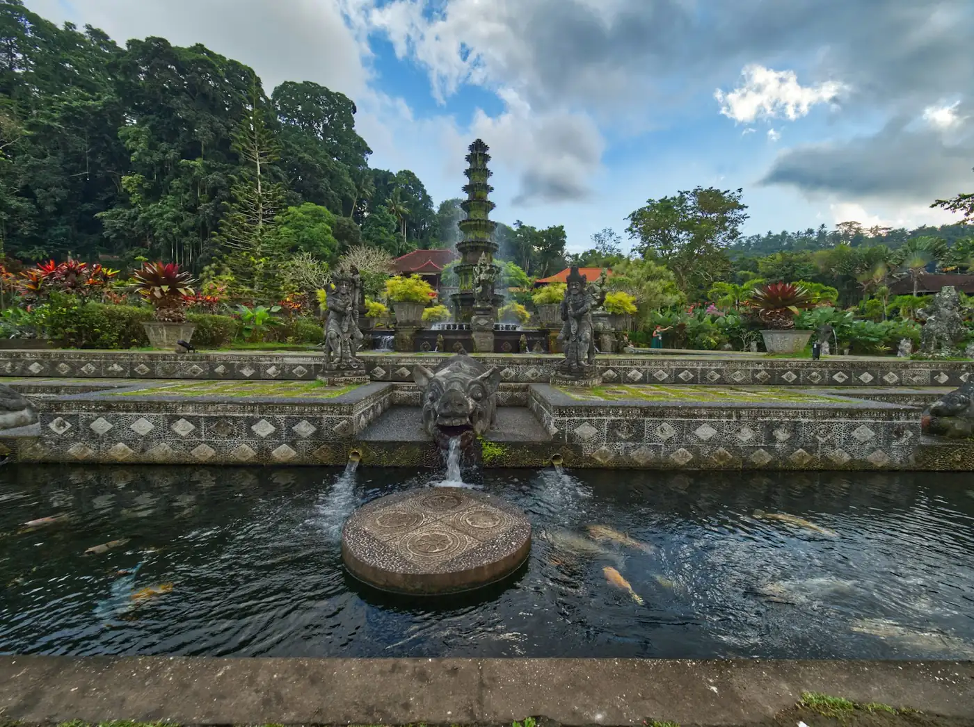 The pavilions and water gardens of Tirta Gangga seen from the air, East Bali