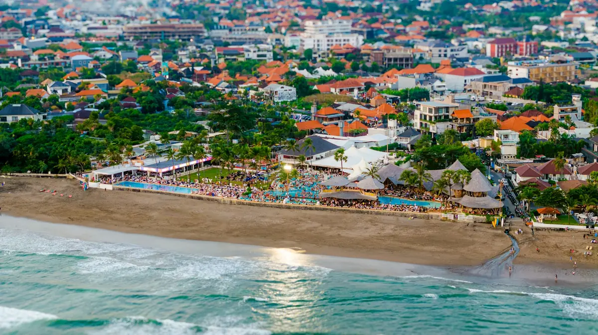 A beach club and its pools seen from the air